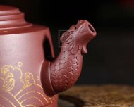 《魚(yú)躍龍門(mén)》宜興紫砂壺高級(jí)工藝美術(shù)師手工禮品茶具底槽青