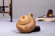 《容天（刻花鳥(niǎo)）》宜興紫砂壺段泥助理工藝美術(shù)師全手工茶壺容天茶具